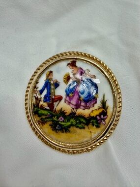 Vintage Limoges Courting Couple Brooch